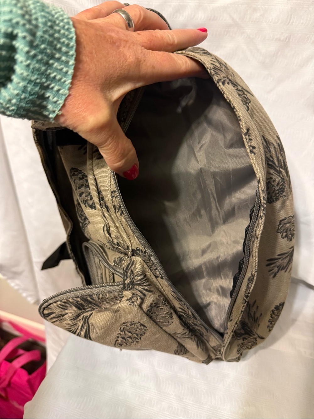 Kavu Tan Sling Bag with Black Pinecone Print - Picture 5 of 7